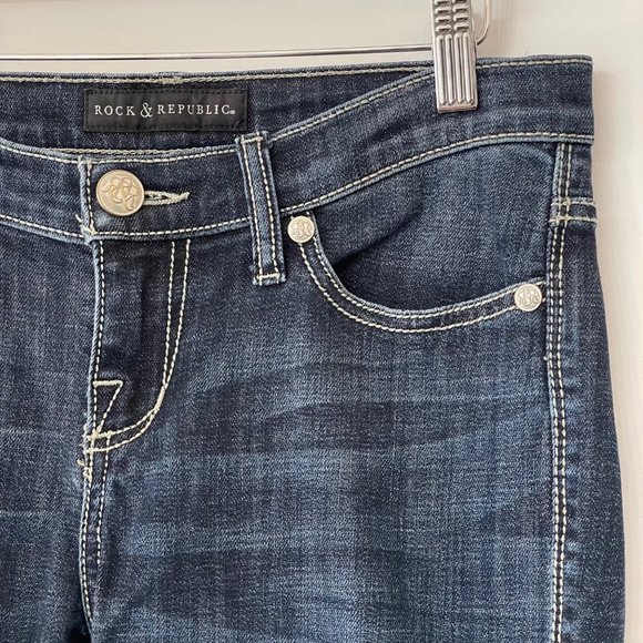 Rock & Republic Womens 4 Bootcut Denim Jeans Dark Wash Embellished Pockets *FLAW - Picture 15 of 16